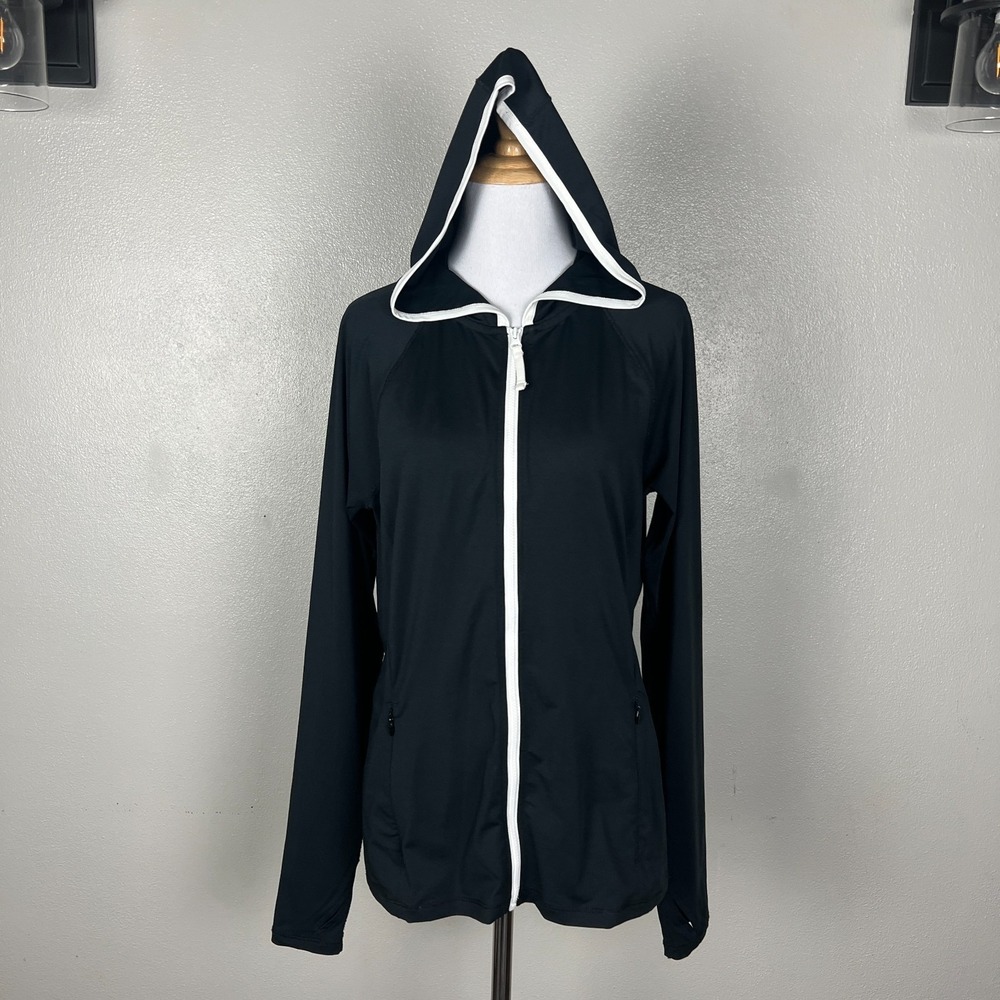 Title Nine Sunbuster Full Zip Hoodie Sun Shirt Womens Medium Black Solid Outdoor